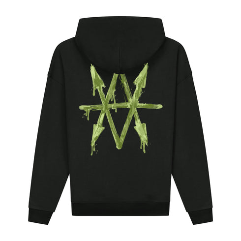 Hoodie Black Painted Logo Green