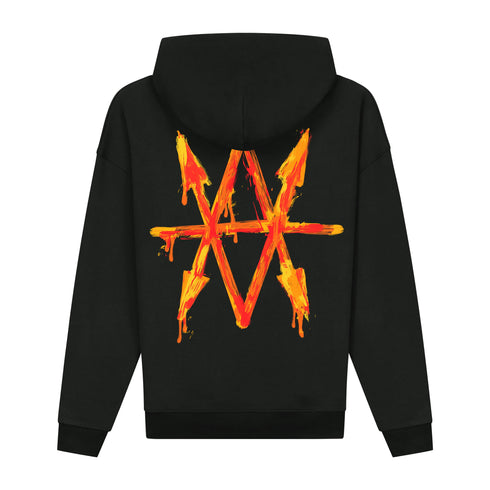 Hoodie Black Painted Logo Orange